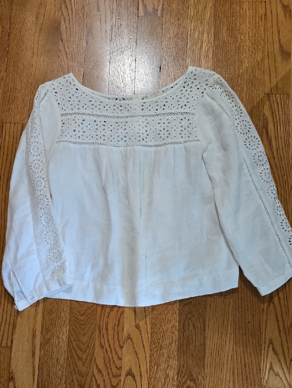 J. Crew Romantic Linen White Eyelet Yoke Cropped Blouse